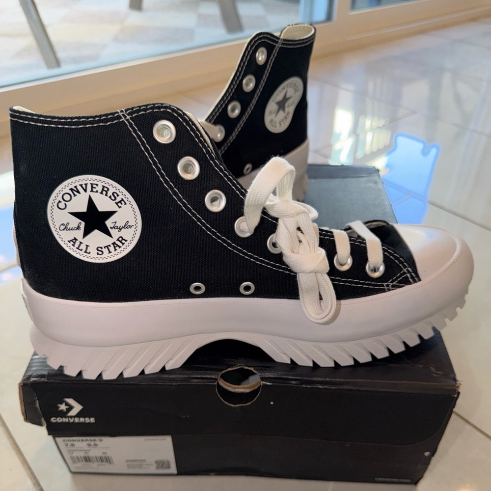 NIB Converse Black & White Lug-Sole High Top Sneakers - Picture 3 of 9